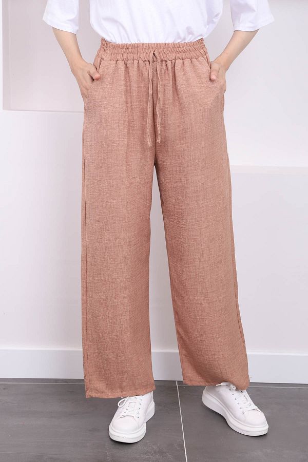 İmajButik-بنطلون كتان - بسكويت بخصر مطاطي وجيوب 1