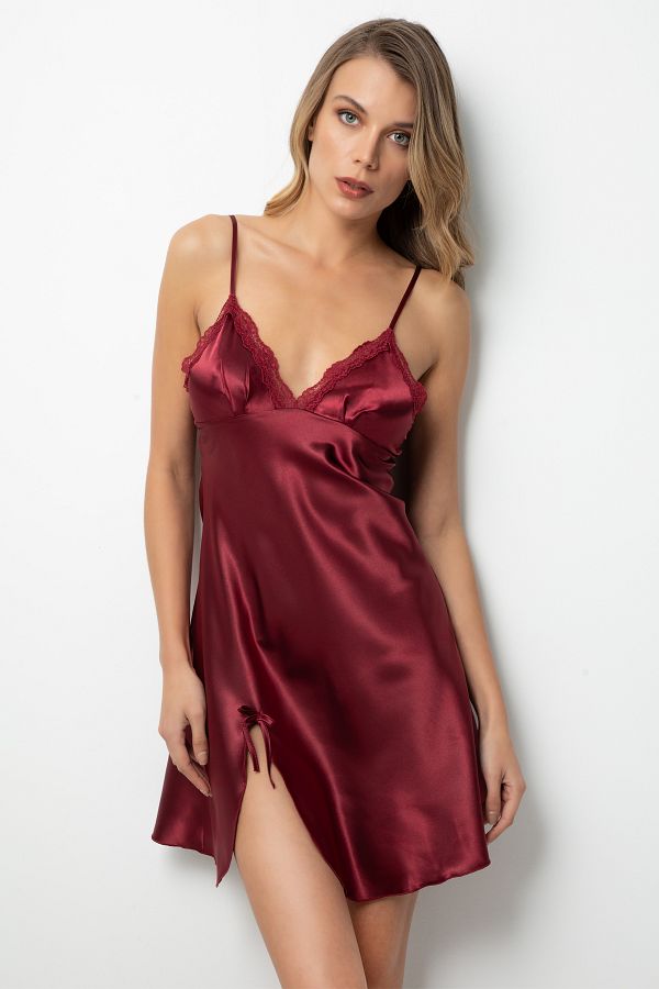 Miorre-Cămașă de noapte din satin cu fante din dantelă-340 1
