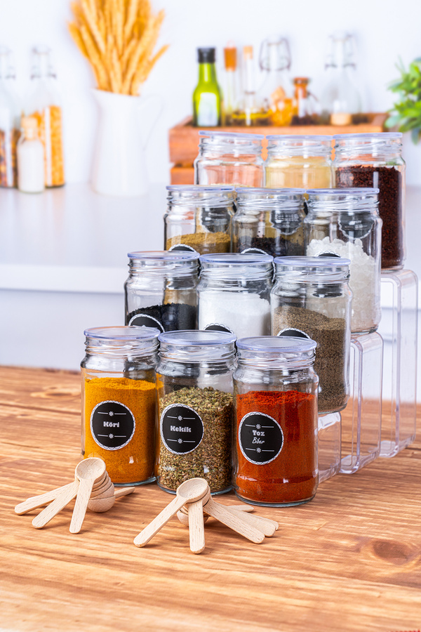 KRM HOME 12-Piece Luxury Spice Set with Label, Vacuum Lid and