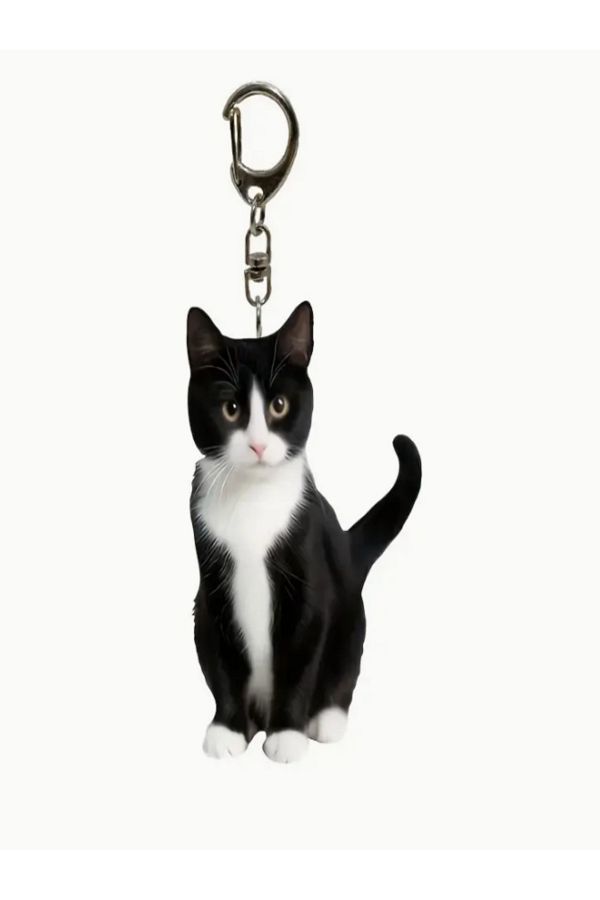 RENGARENK-Cat with Black Bow Tie Keychain 2D Key Chain Cat Keyring Luck Keychain Gift Key Chain 1