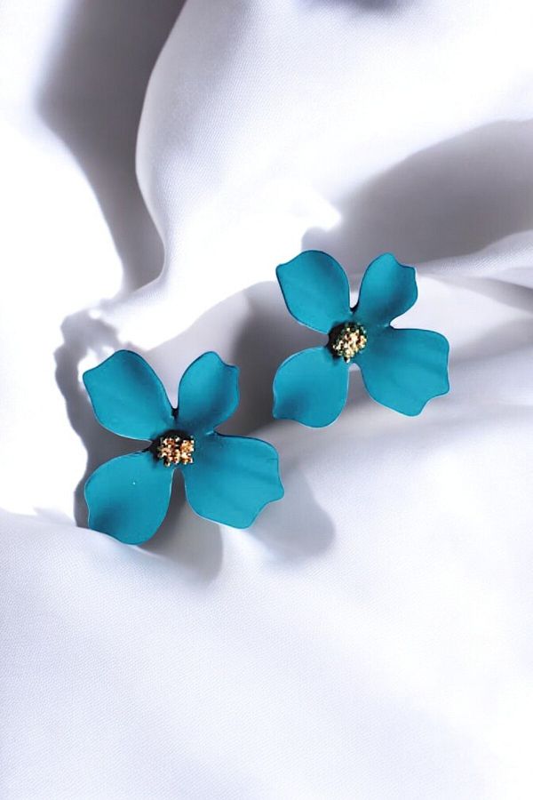 PETEK AKSESUAR Mini Flower Earrings Petrol Blue Trendyol