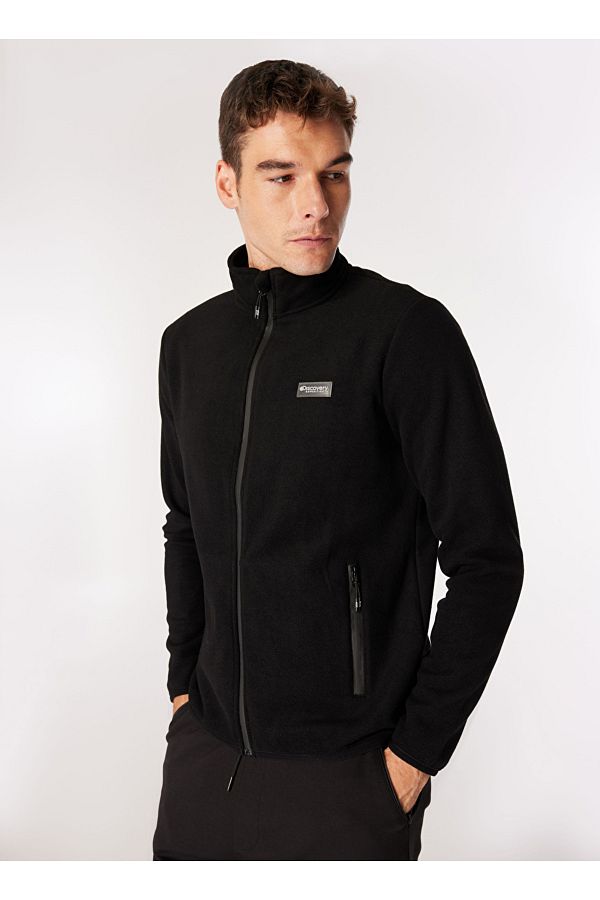 Discovery Expedition Black Men s Upright Basic Plain Fleece Sweatshirt D4Wm Swt3994 Size L Trendyol