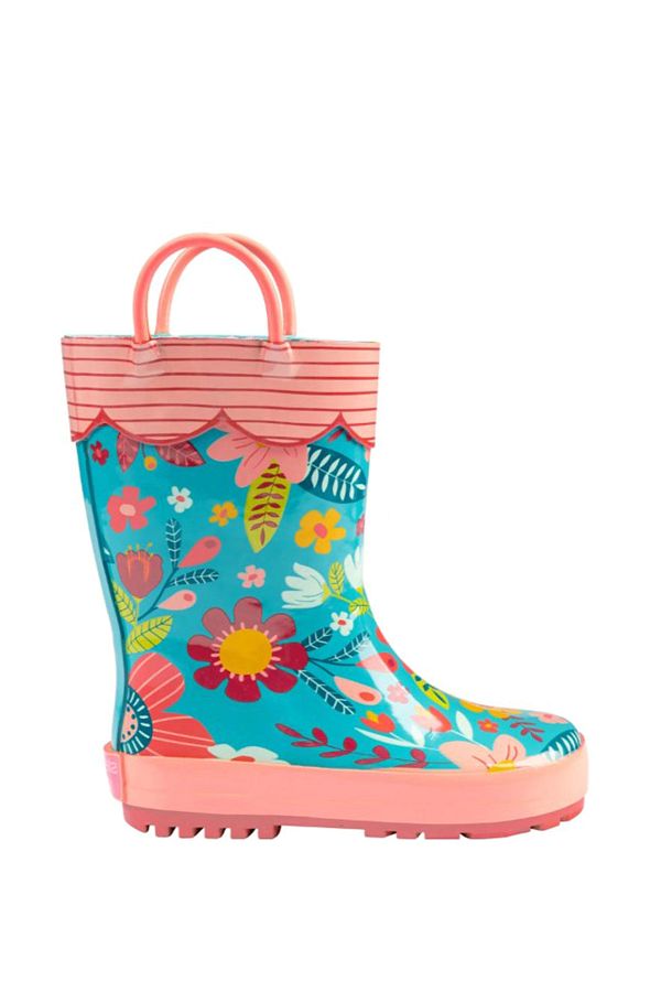 Stephen Joseph Girls Rain Boots with Turquoise Flowers Size 30