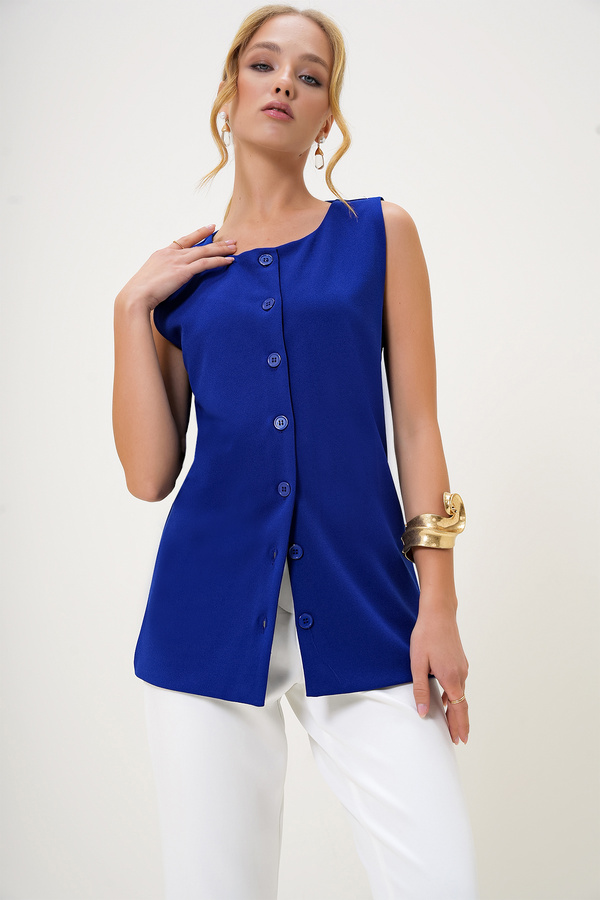Trend Alaçatı Stili-Жіночий жилет Saks Crew Neck Orme Crepe Long Жилет ALCX13005 1