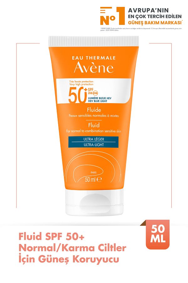 Avene-واقي شمسي سائل بعامل حماية من الشمس SPF 50+ عالي الحماية للبشرة العادية أو المختلطة، 50 مل 1