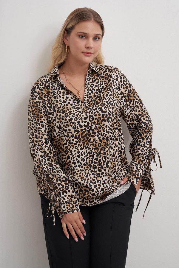 MYLİNE-Leopard Blouse with Binding Detail 1