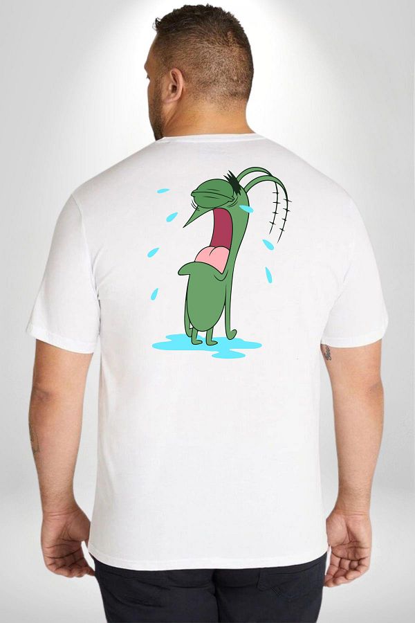 Angemiel SpongeBob Plankton Plus Size White Unisex T Shirt Back Printed Trendyol