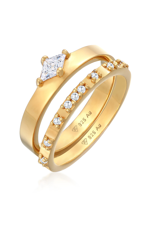 ELLI-Ring Damen Set Solitär Verlobung mit Zirkonia Kristallen in 925 Sterling Silber 1