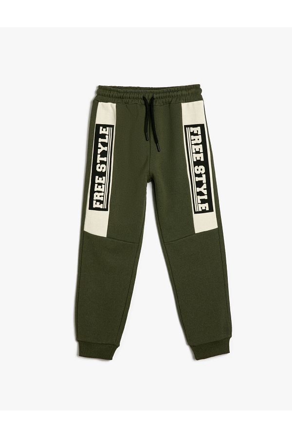 Koton-Jogger Sweatpants Tie Waist Printed Color Block 1