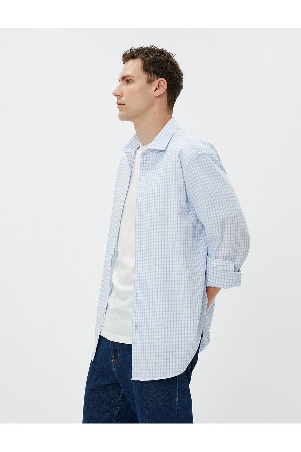 Koton-Cămașă în carouri Slim Fit Guler clasic, mânecă lungă, bumbac, fără călcat 1