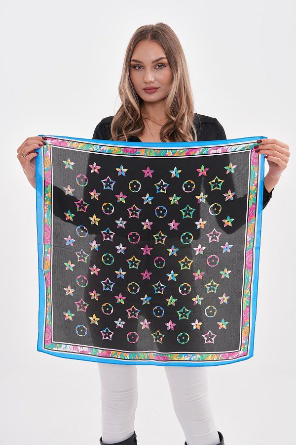 Axesoire-15267 Star Patterned Blue Bandana Scarf 70X70 cm 1