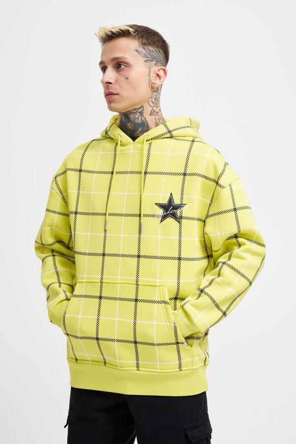 Machinist-Men's Leather Applique Neon Yellow Hoodie 1