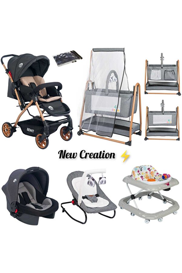 4KİDS Bebek Çeyiz Seti Çift Yön Bebek Arabası Puset Sallanır Bebek Beşiği Yürüteç Anakucağı Bebek Seti