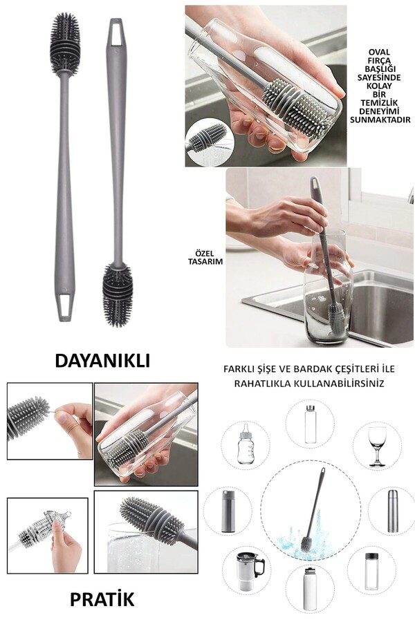 CocoVia 360 Derece Döner Fonksiyonlu Uzun Silikon Saplı Biberon Temizleme Fırçası Süt Şişe Yıkama Fırçası