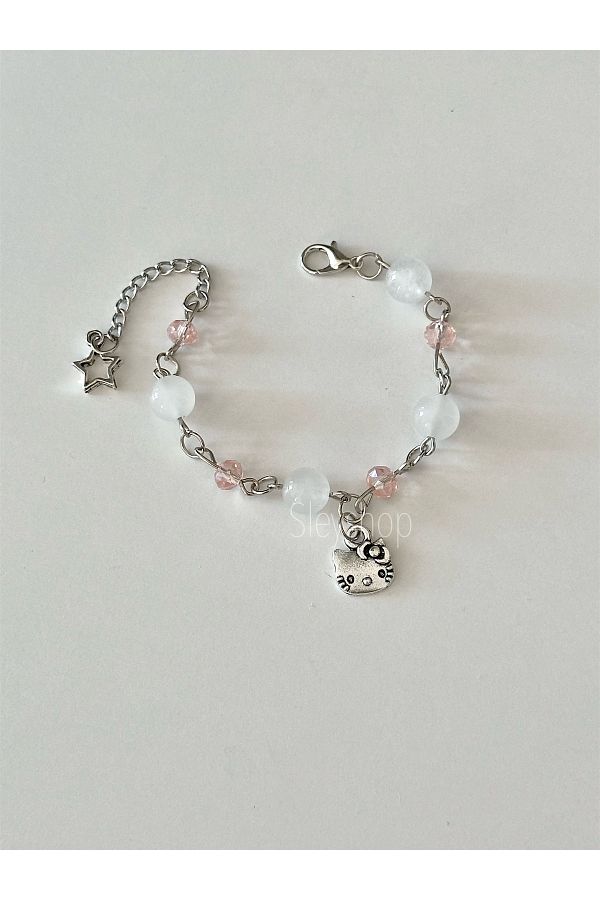 sleyshop-Moonstone Natural Stone Hello Kitty Bracelet 1