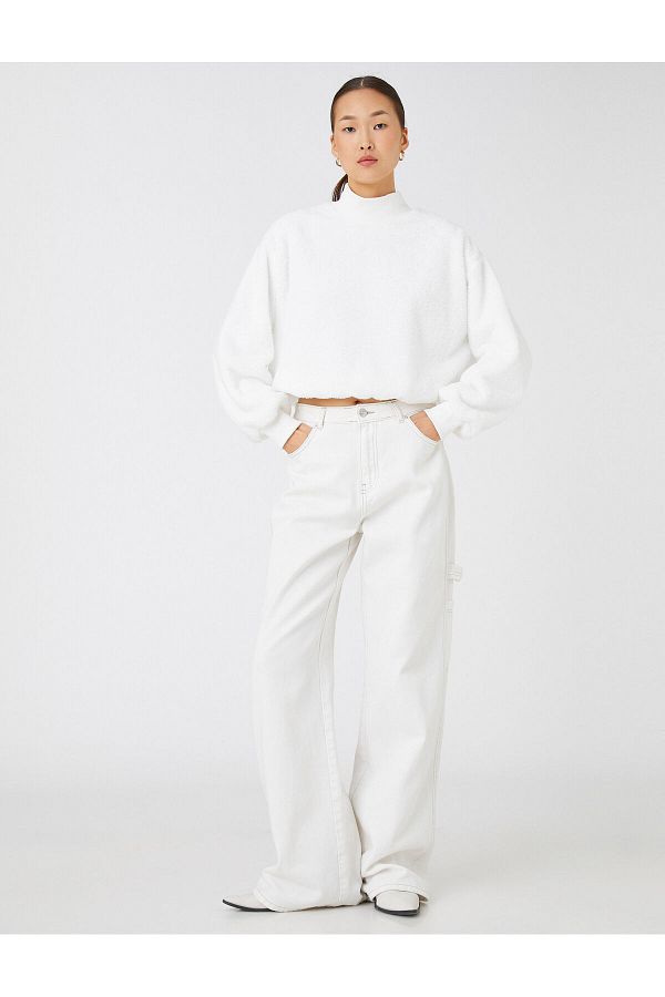 Koton-Oversize Plush Sweatshirt Turtleneck with Elastic Waist 1