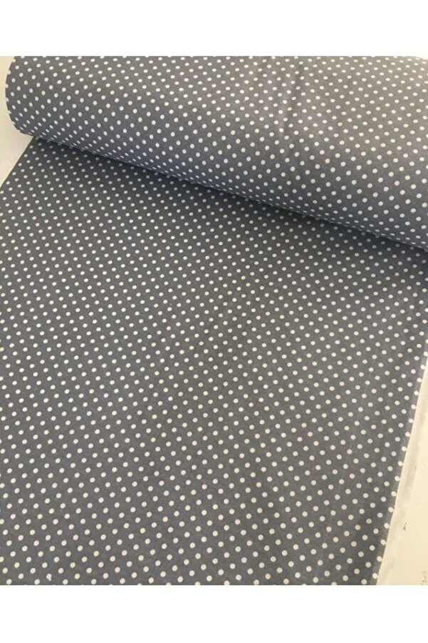 Bebek Özel Yarım Metre Pamuklu Kumaş Gri Puantiyeli Desenli 50x240 cm