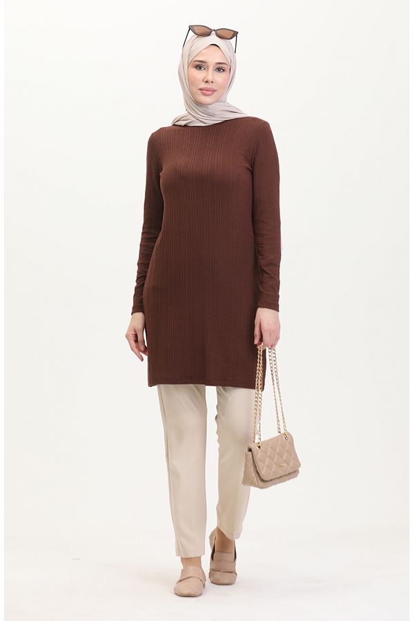 sefamerve-Brązowa Tunika Skręcona Camisole 10344-03 1
