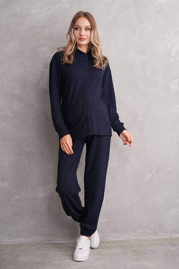 Miss Dünya Lissa-Pregnant and Maternity Bottom-Top Suit with Front Button Hood Corded Twist Fabric Pockets and Elastic Legs 1