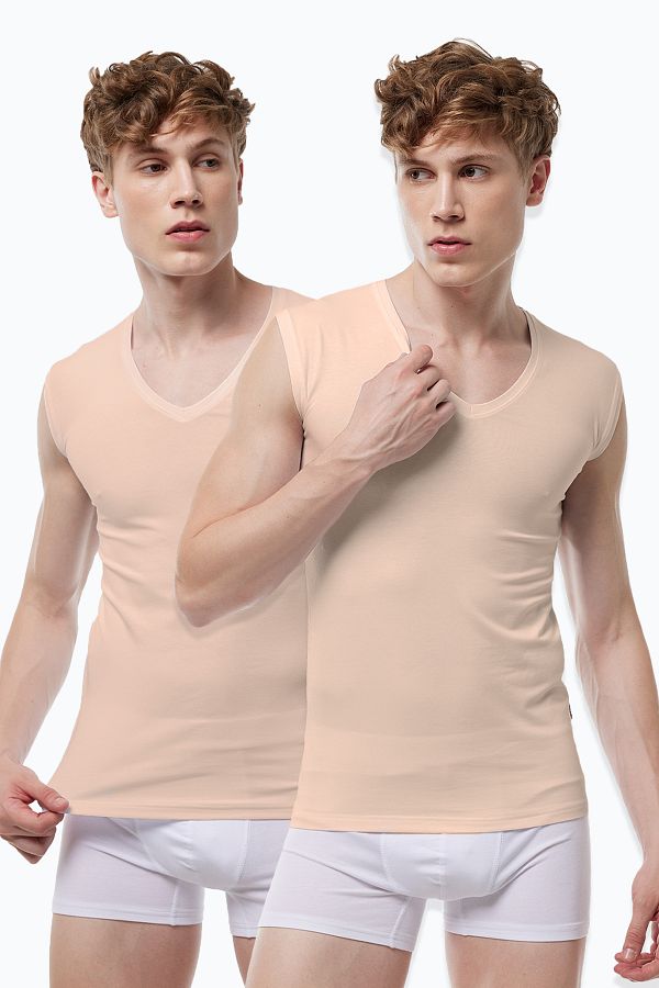 Malabadi-Invisible Undershirt Men's Skin Color 2 Pack V-Neck Non-Marking Modal Sleeveless Undershirt 064 1