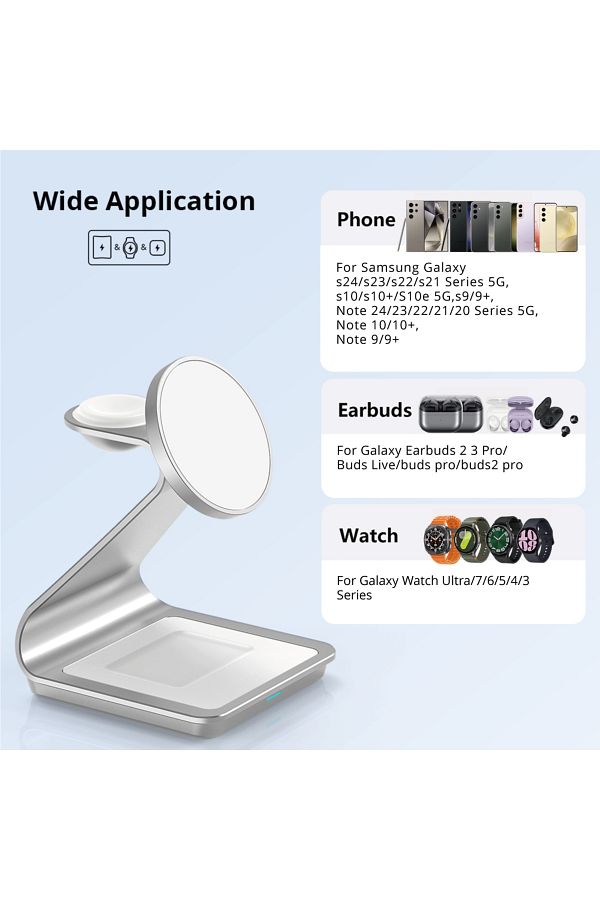 Choice Bonola Metal 3 in 1 Wireless Charger for Galaxy S23 Ultra S24 S22 Desk Stand Up Wireless Fast Cha. Trendyol