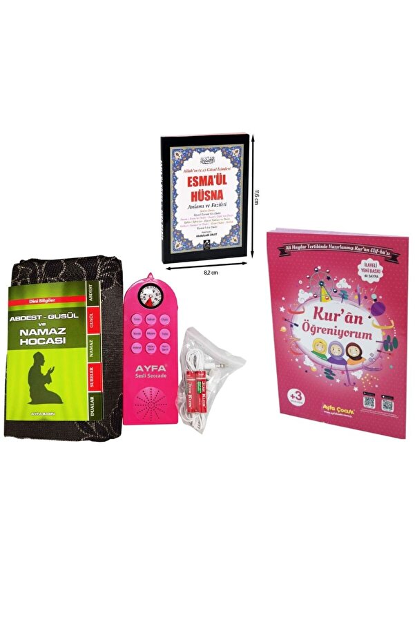 Ayfa Basın Yayın Eğitici Namaz Seti Sesli Seccade Pembe - Esma ül Hüsna Ve Kuran Öğreniyorum Elifbası Pembe Hediyeli
