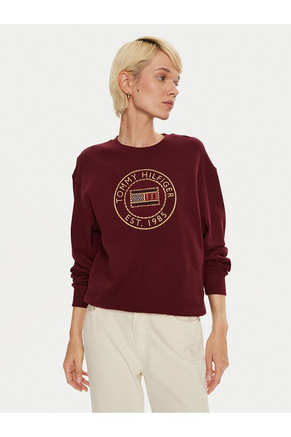 Tommy Hilfiger Burgundy Sweatshirt Women S Crew Neck Big Brand Logo Ww0Ww42891 Vlp Trendyol