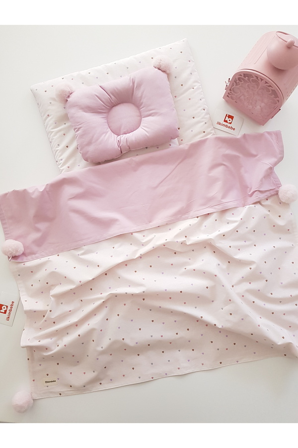 ib ilkimbebe Battaniyeli Bebek Alt Açma Seti, Minderi , Müslin, Bebek Yastığı, Yenidoğan, Beşik , Bebek Ürünleri