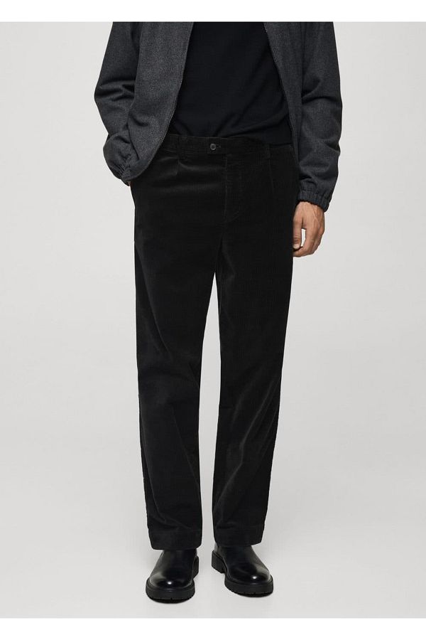 MANGO Man-Straight Cut Pleated Corduroy Trousers 1