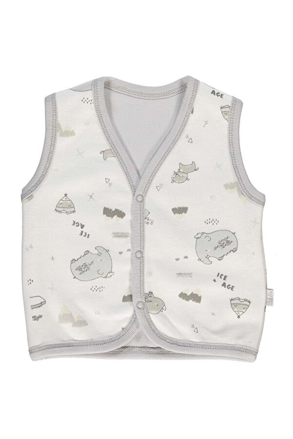Bebetto Erkek Bebek Gri Özgür Hayvanlar Desenli Interlok Yelek T2144