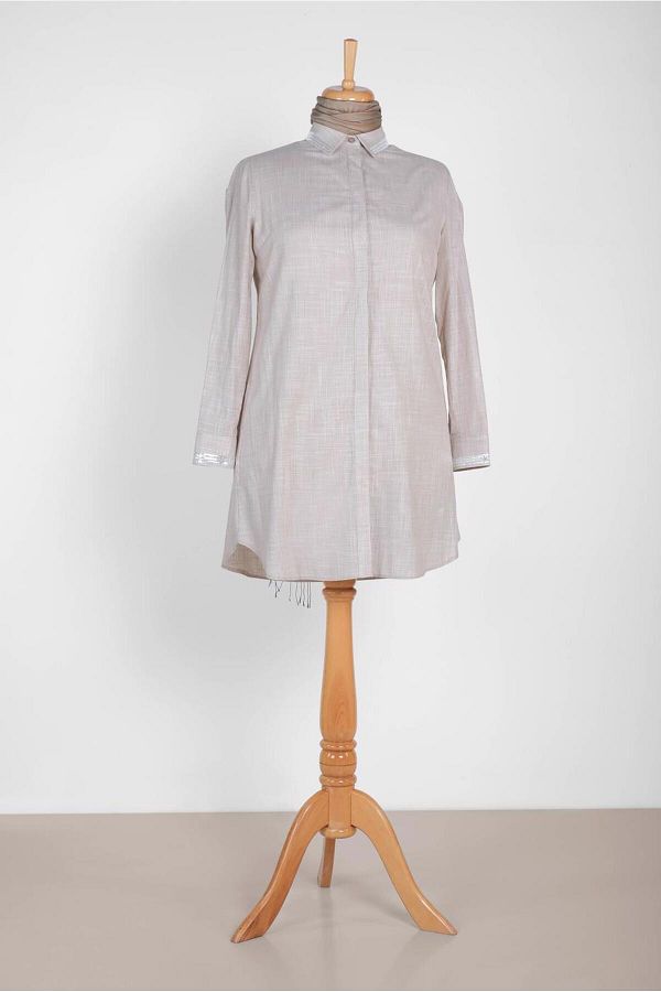 Alvina-Sequin Detailed Hidden Button Tunic 2886 - Cuff and Collar 1