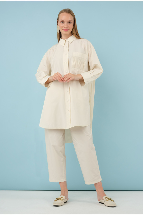 HEQA-Ecru Color Pleated Shirt 1