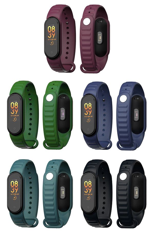 PUFWİN-مجموعة حبال سيليكون منقوشة متوافقة مع Xiaomi Mi Band 5 و6 مكونة من 5 قطع 1
