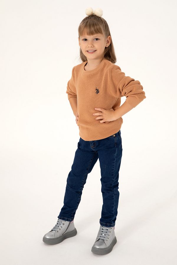 U.S. Polo Assn.-Girl's Camel Crew Neck Basic Sweater 50293601 -Vr015 1