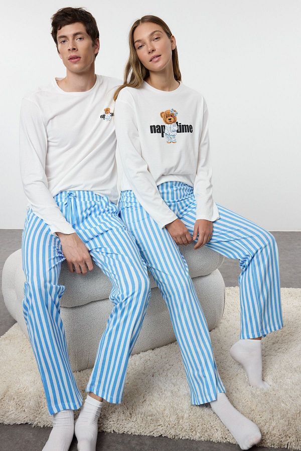Trendyol Collection-Bílé pruhované dámské pyžamo ze 100% bavlny – Thmaw25Pt00171 1