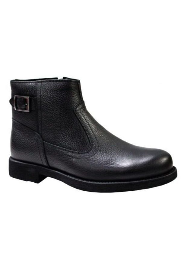 BTMZ Men s Black Laceless Genuine Leather Casual Boots with Fur Inside Trendyol