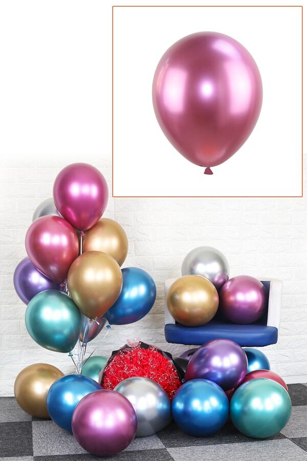 Kazanabil-10pcs Chrome Balloon Shiny Decoration Balloons Pink 1