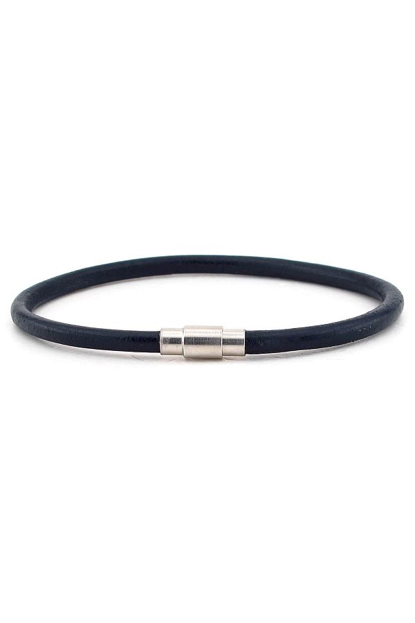 Solfera-Men's Navy Blue Original Leather Magnetized Clip Bracelet Bt479 1