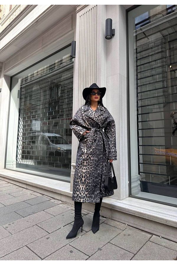 Leopard print maxi coat top