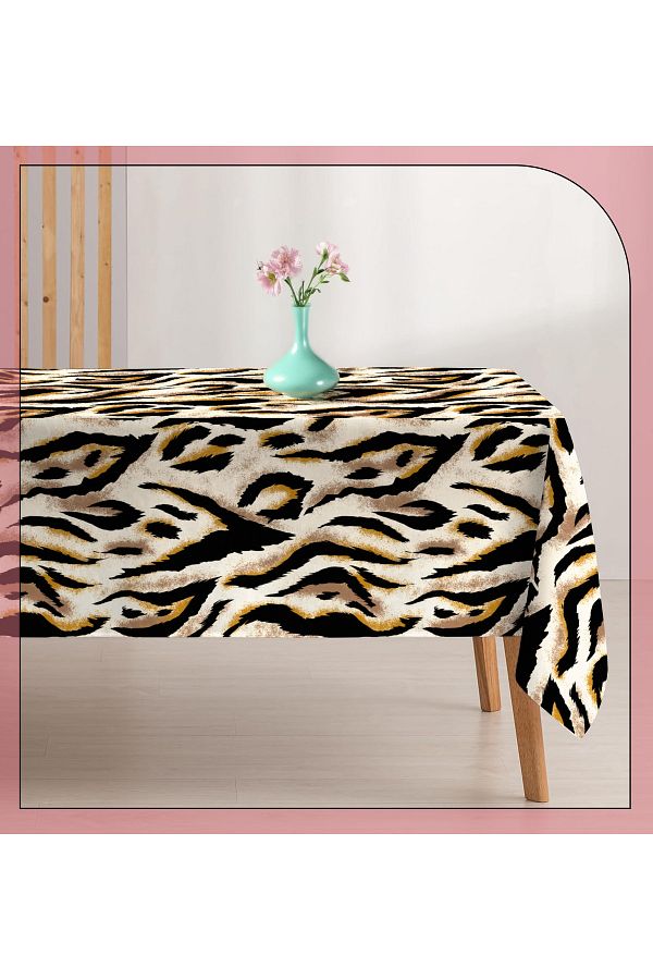 Razz Moda-Leopard and Zebra Patterned Digital Printed Black and Ecru Color Table Clothes 1