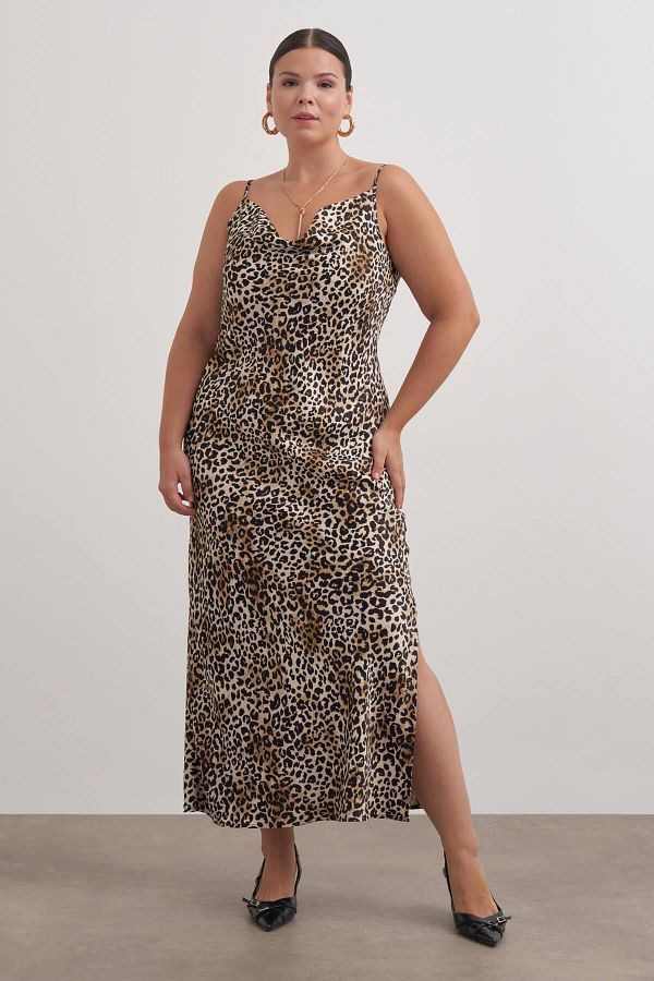 MYLİNE-Φόρεμα Degaje Leopard με γιακά 1