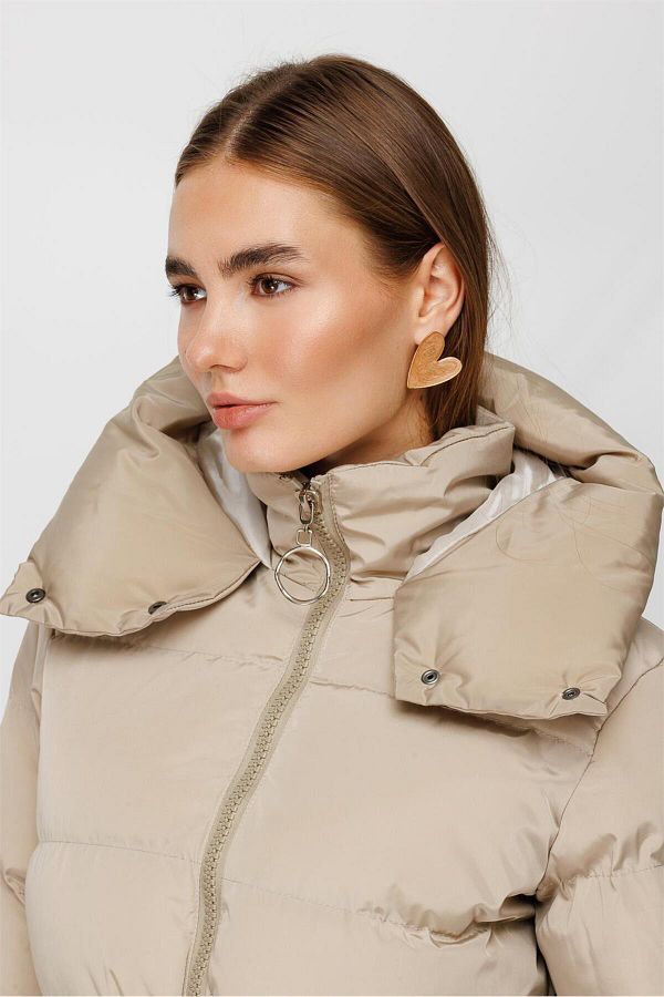 Esswaap Short Puffer Jacket Beige Trendyol