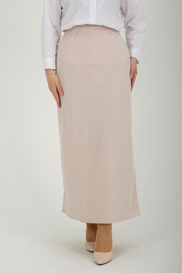 Yağızlar Giyim-Women's Cream Colored Pencil Skirt - Elastic Waist 1