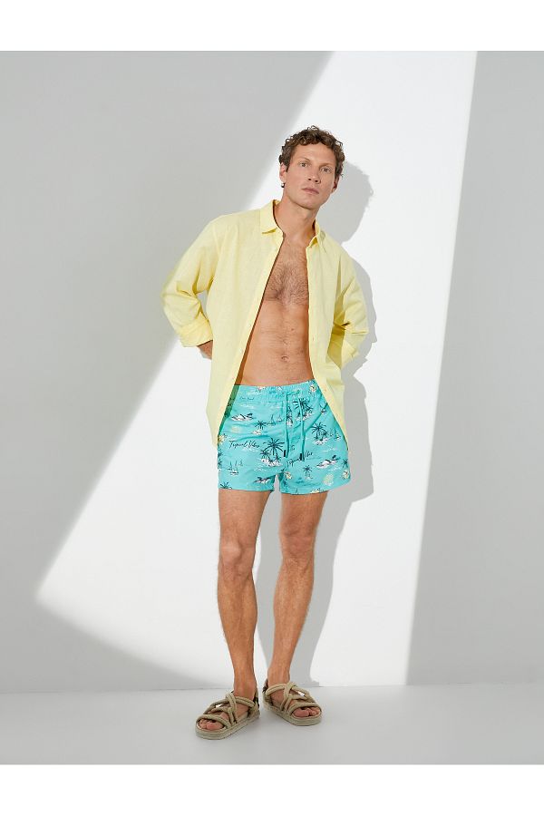 Koton-Kurze Badeshorts mit Sommermotiv, Taillentasche zum Schnüren 1