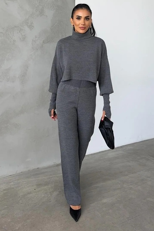 WOMAN VISION Turtleneck Sweater and High Waist Knitwear Pants