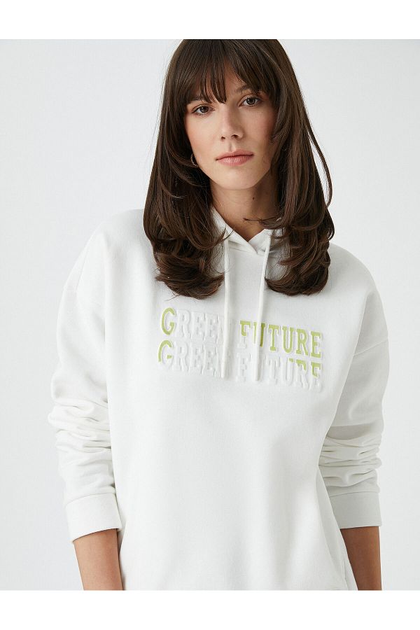 Koton-Şahika Ercümen - Text Detailed Embossed Hooded Sweatshirt 1