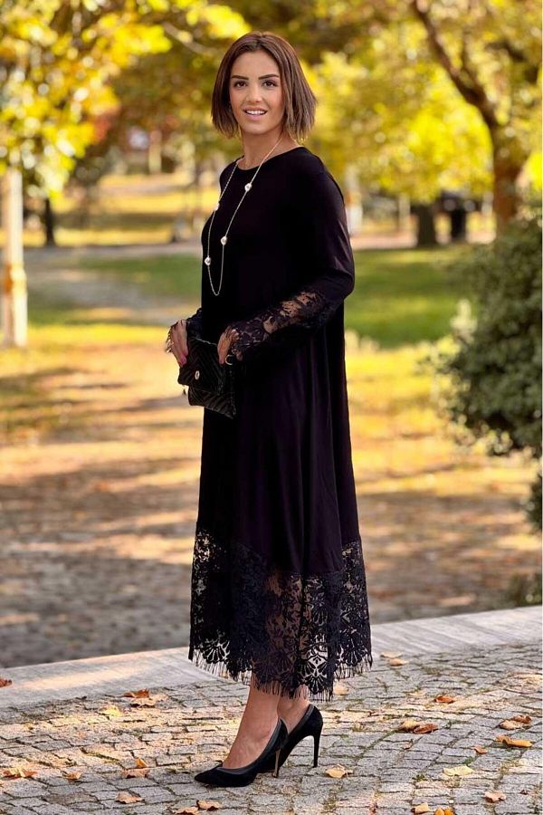 Nevin Kaya Moda-Rochie neagră din dantelă franceză 1