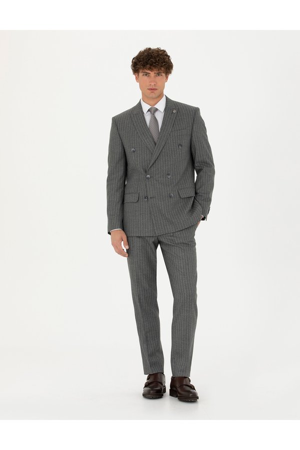 Pierre Cardin Double Breasted Striped Smoked Extra Slim Fit Suit 50278192 -Vr058
