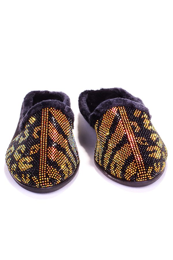 sengahenk-Leopard/Zebra Stone Patterned Suede Slippers 1