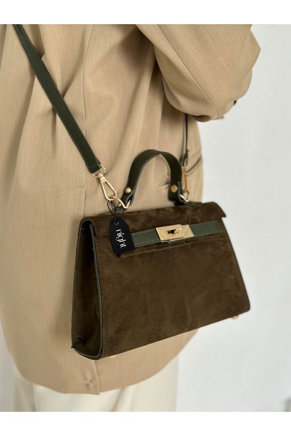 Night-Geantă de mână și de umăr pentru femei Natalie Model Suede Khaki 1
